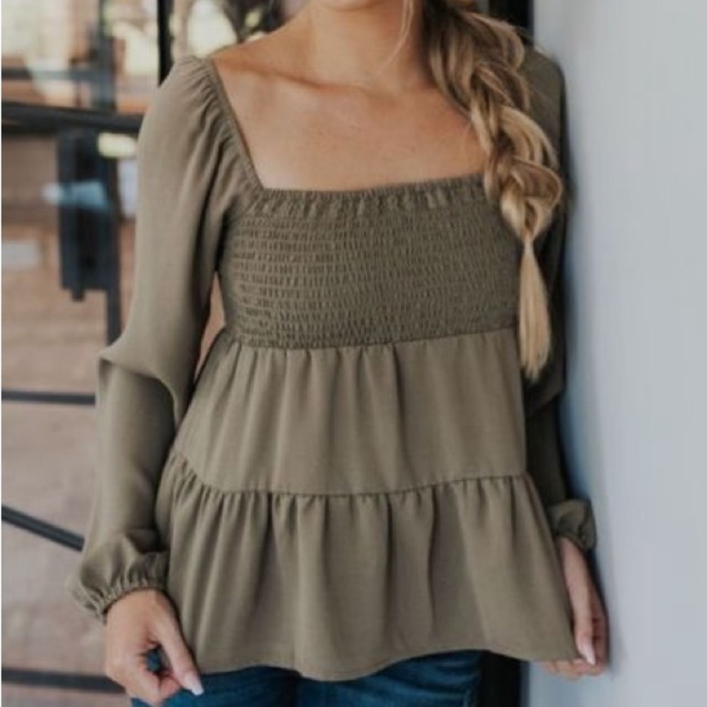 Olive green smock top - NWOT